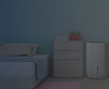 Modern Tidy Bedroom with Dehumidifier By the Nightstand