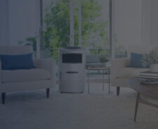 Portable Evaporative Air Cooler Between Two Living Room Armchairs