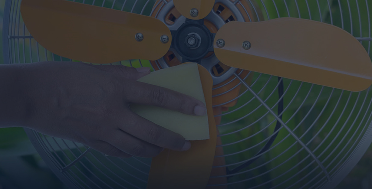 Woman Wiping the Blade of a Misting Fan