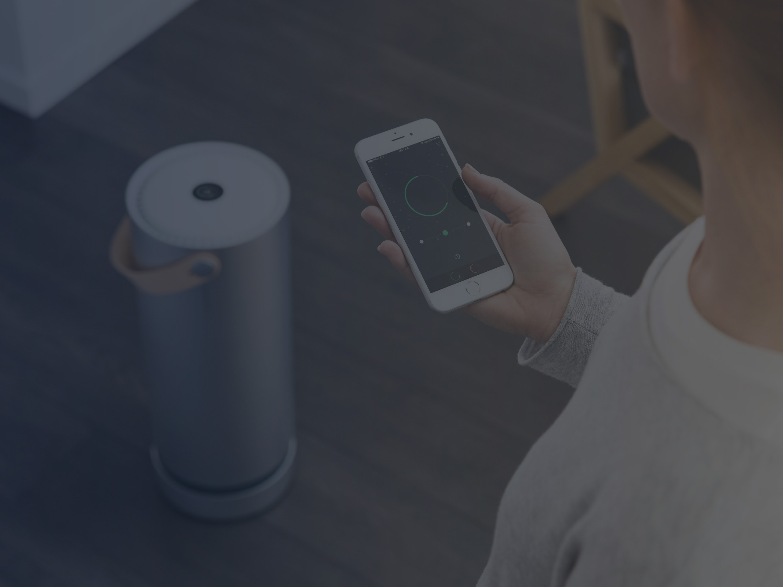 Woman Checking Air Purifier Settings On the Smartphone